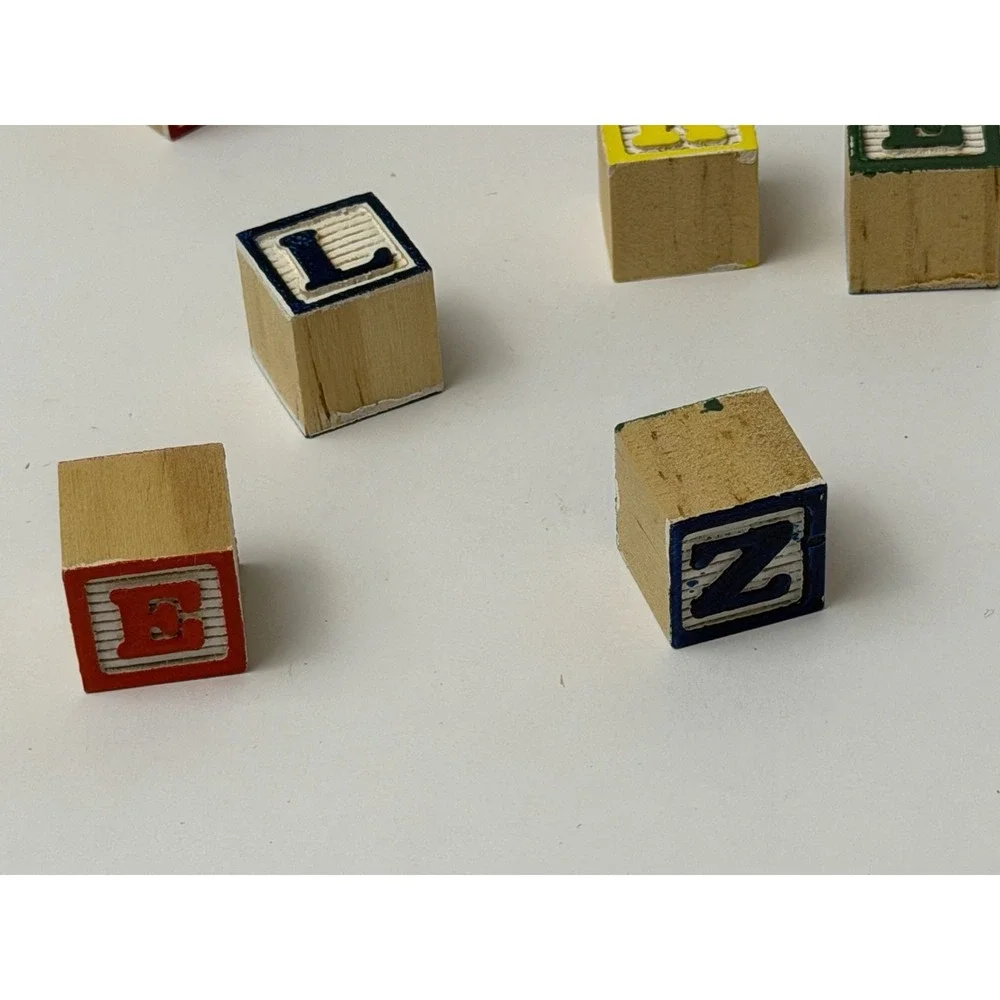 Mini Wooden Alphabet 6 Sided Stacking Blocks Qty 15 Original